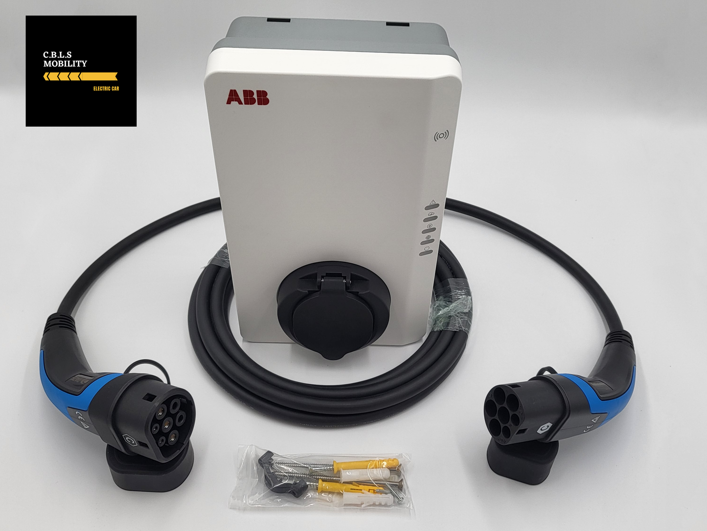 Colonnina di ricarica Auto Elettrica ABB Terra AC W4-S-0 + Cavi di ricarica Auto Elettrica - Tipo 2 MONOFASE - Colore Blu - Lunghezza cavo: 8 metri