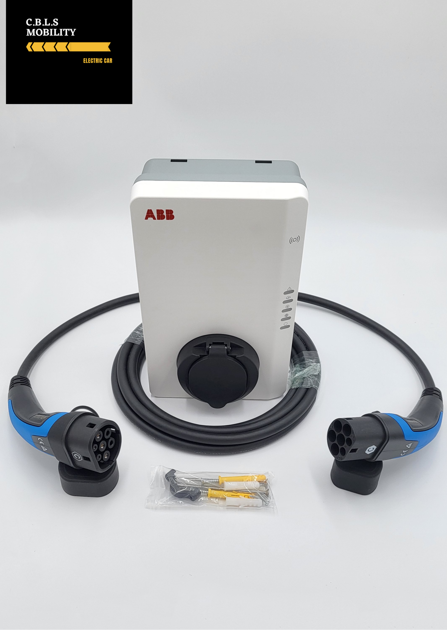 Colonnina di ricarica Auto Elettrica ABB Terra AC W4-S-0 + Cavi di ricarica Auto Elettrica - Tipo 2 MONOFASE - Colore Blu - Lunghezza cavo: 8 metri