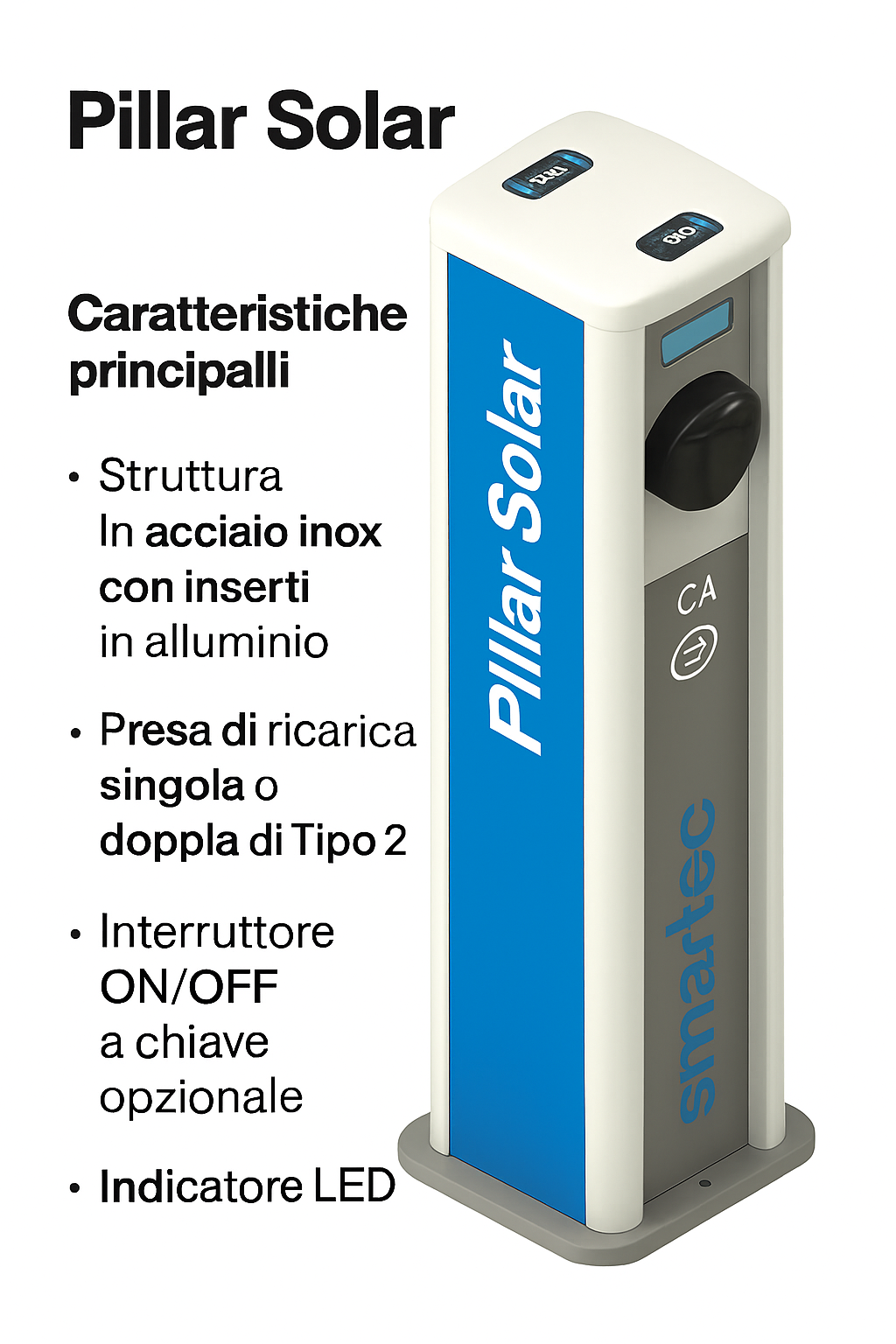 Colonnina di ricarica Auto elettrica  Charger Pillar per Aziende o Albergo o parcheggi pubblici   2S (3.5 kW) + T2 (22 kW)