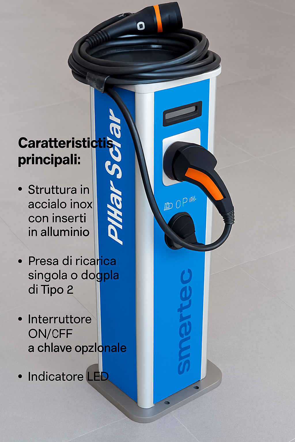 Colonnina di ricarica Auto elettrica  Charger Pillar per Aziende o Alberghi o parcheggi pubblici  2S (7 kW) + T2 (7 kW)
