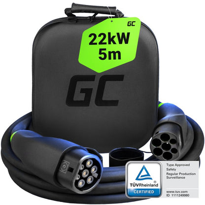 Green Cell GC Snap Tipo 2 Cavo EV 22kW 5m per Tesla Model Y 3 S X, Fiat 500e, Peugeot e-208, Renault ZOE, Smart ForTwo, Kia EV6