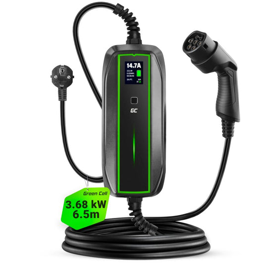 Green Cell Caricabatterie Portatile 3.6kW Tipo 2 - Schuko 6.5m GC PowerCable per la ricarica EV Auto Elettriche e Ibride Plug-In