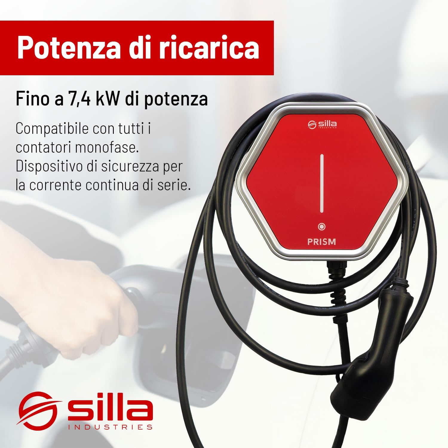 Silla Prism Basic Wallbox MONOFASE - 7,4kW, CAVO 5m - Negozio a Torino - Spedizione in Tutta Italia