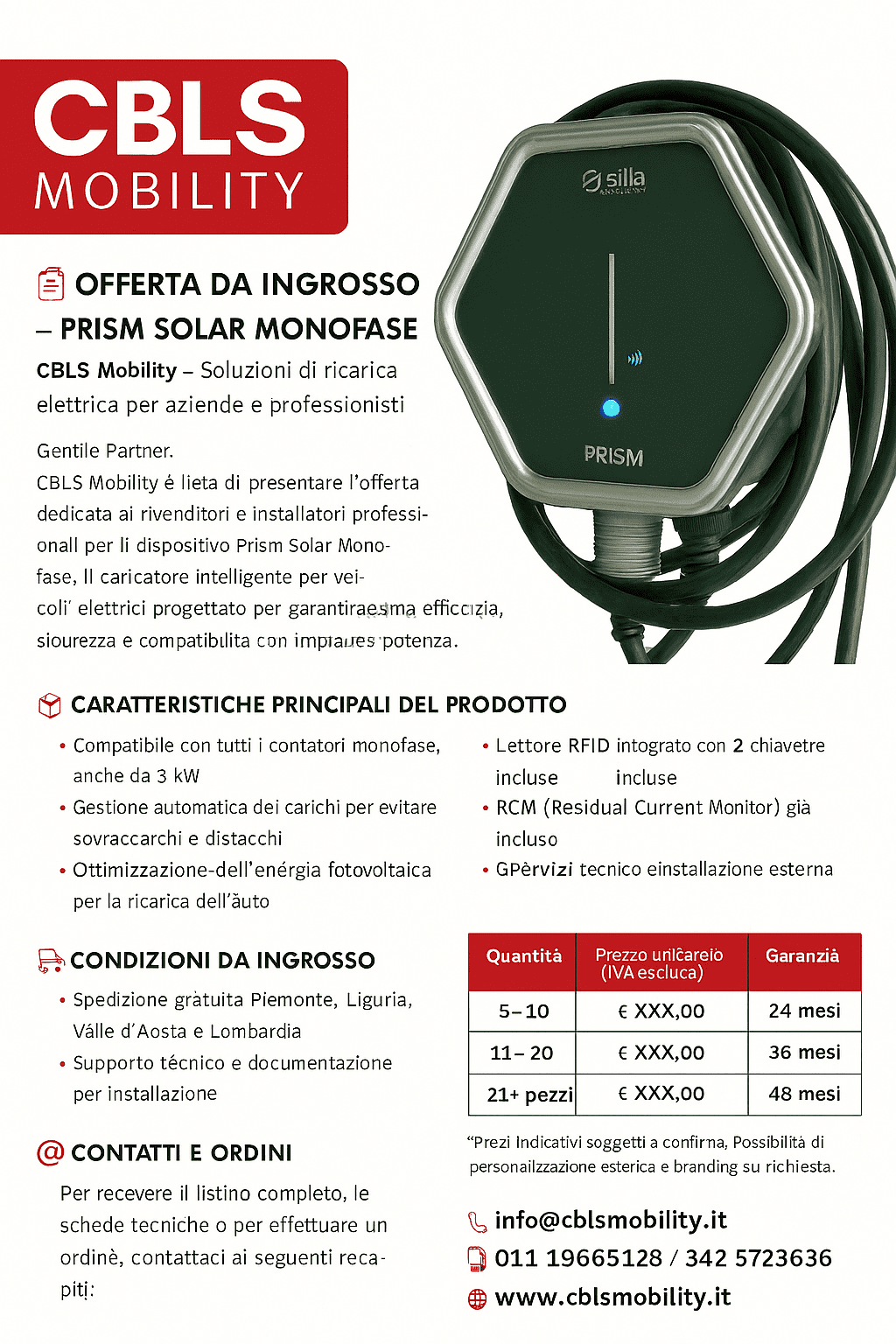 Silla Prism Solar MONOFASE - 7,4KW - Cavo 5m -Rivenditori Mobilità Elettrica - CBLS Mobility a Torino