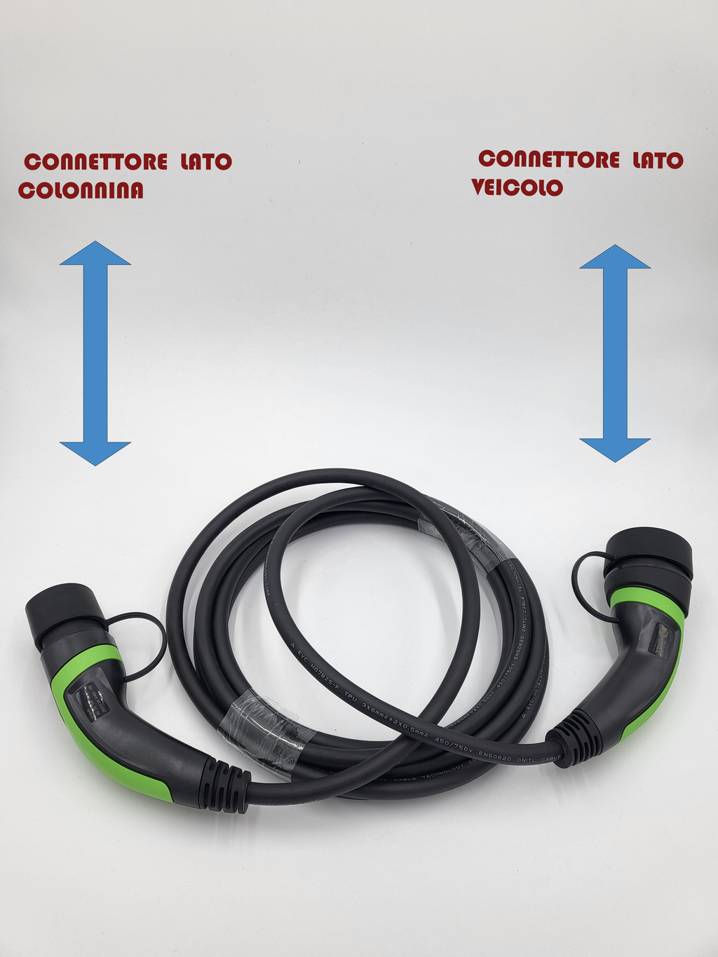 Cavi di ricarica Auto Elettrica  - Tipo 2 MONOFASE - Colore Verde - Lunghezza cavo: 5 metri