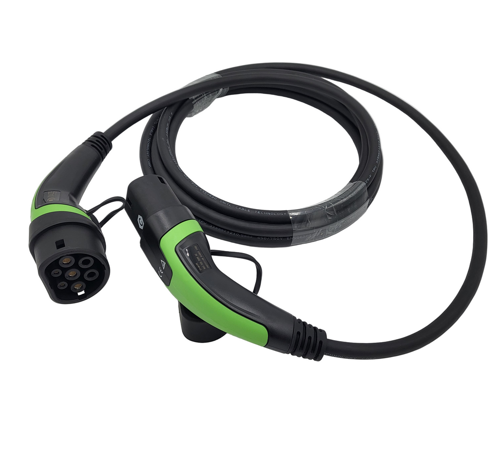 Cavi di ricarica Auto Elettrica  - Tipo 2 MONOFASE - Colore Verde - Lunghezza cavo: 5 metri