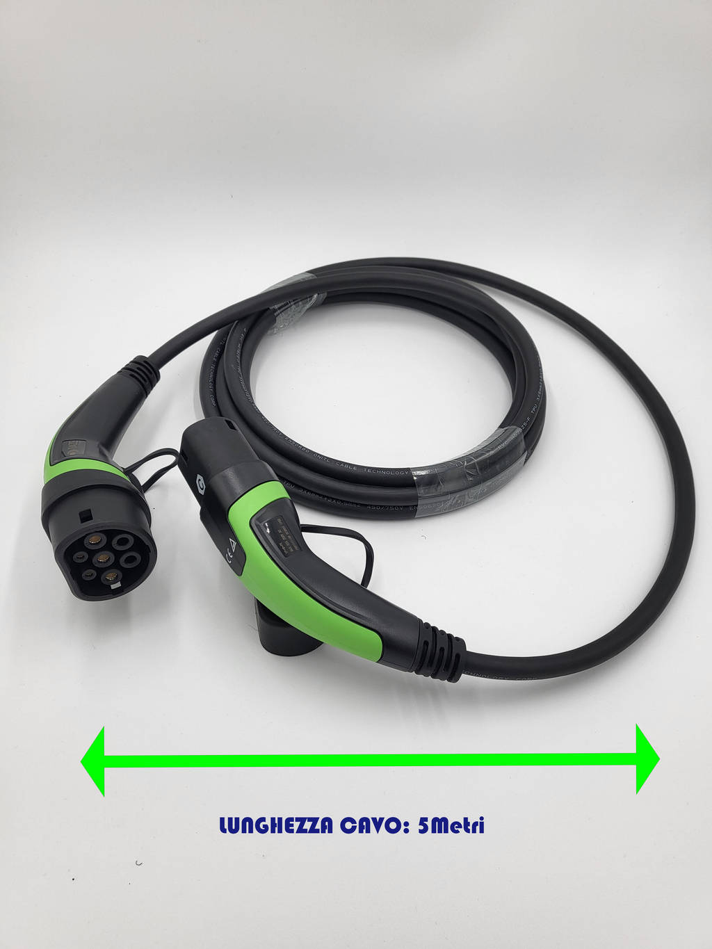 Cavi di ricarica Auto Elettrica  - Tipo 2 MONOFASE - Colore Verde - Lunghezza cavo: 5 metri