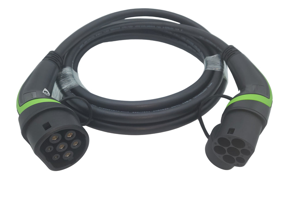 Cavi di ricarica Auto Elettrica  - Tipo 2 TRIFASE - Colore Verde - Lunghezza cavo: 5 metri